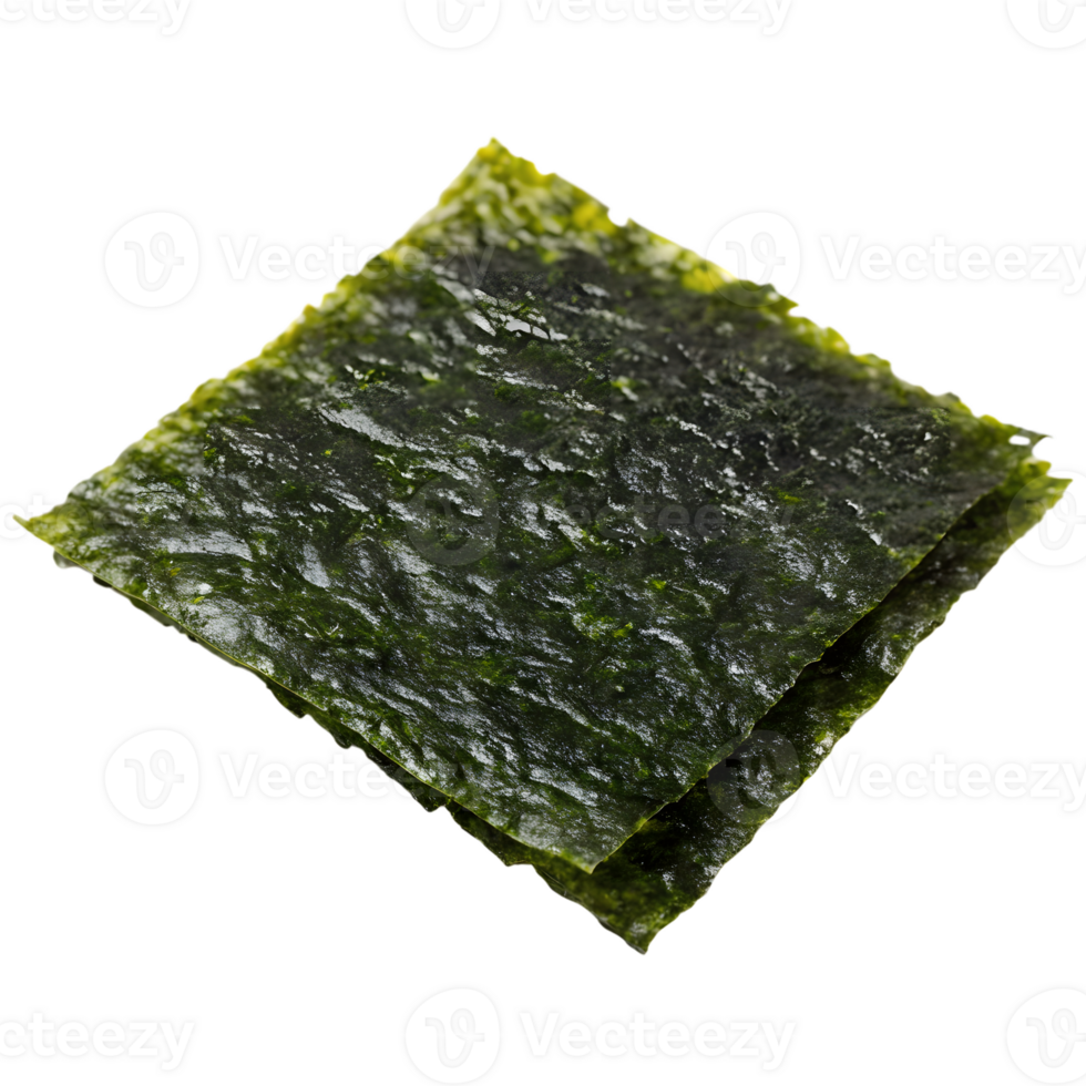 Two sheets of dried green nori seaweed for sushi isolated on transparent background png