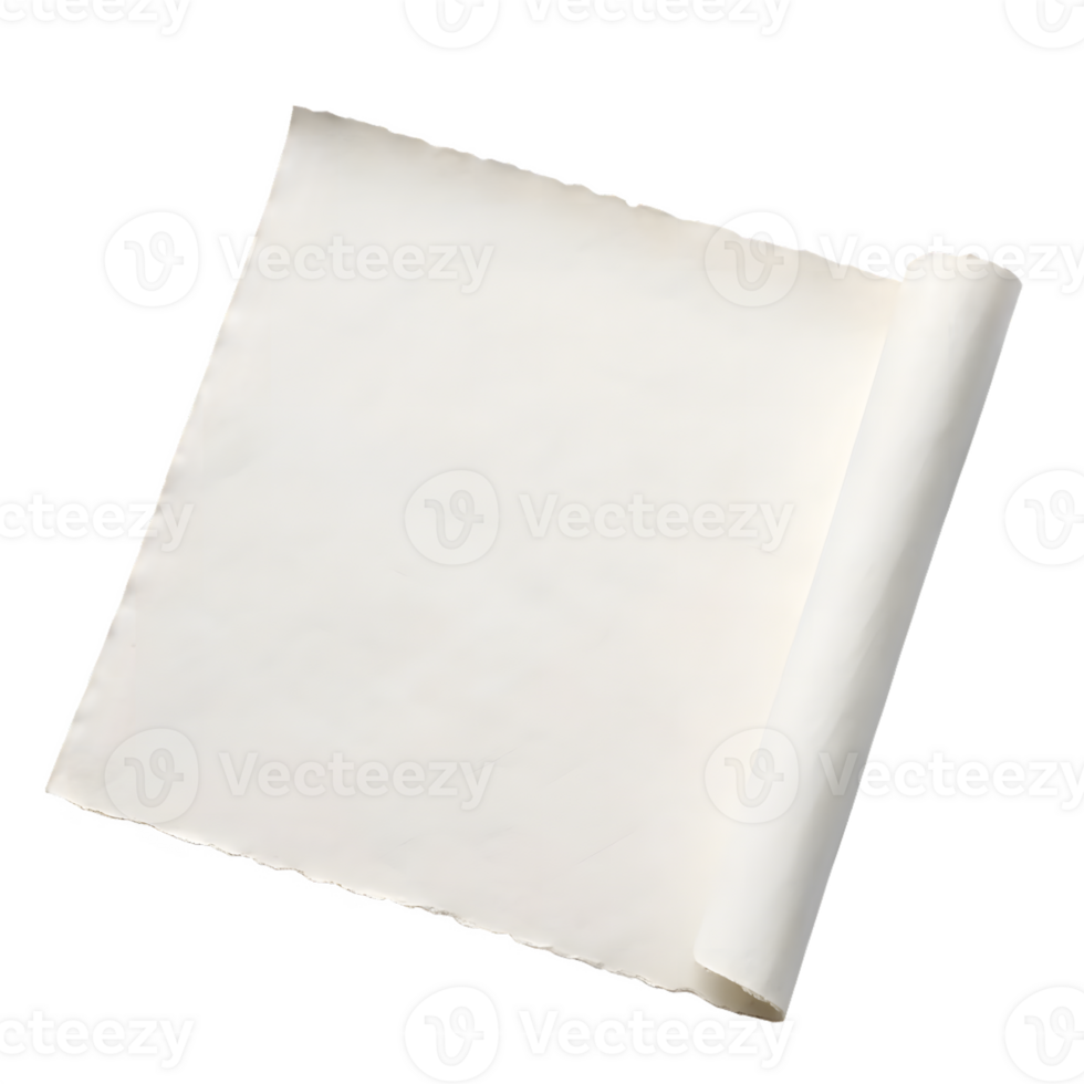 Unrolled parchment paper with torn edges isolated on transparent background png