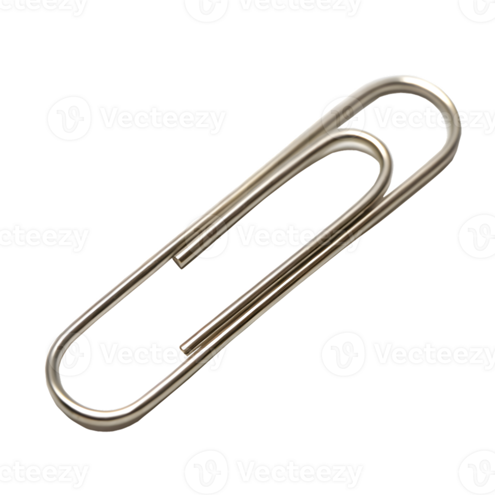 Shiny silver metal paperclip office supply isolated on transparent background png