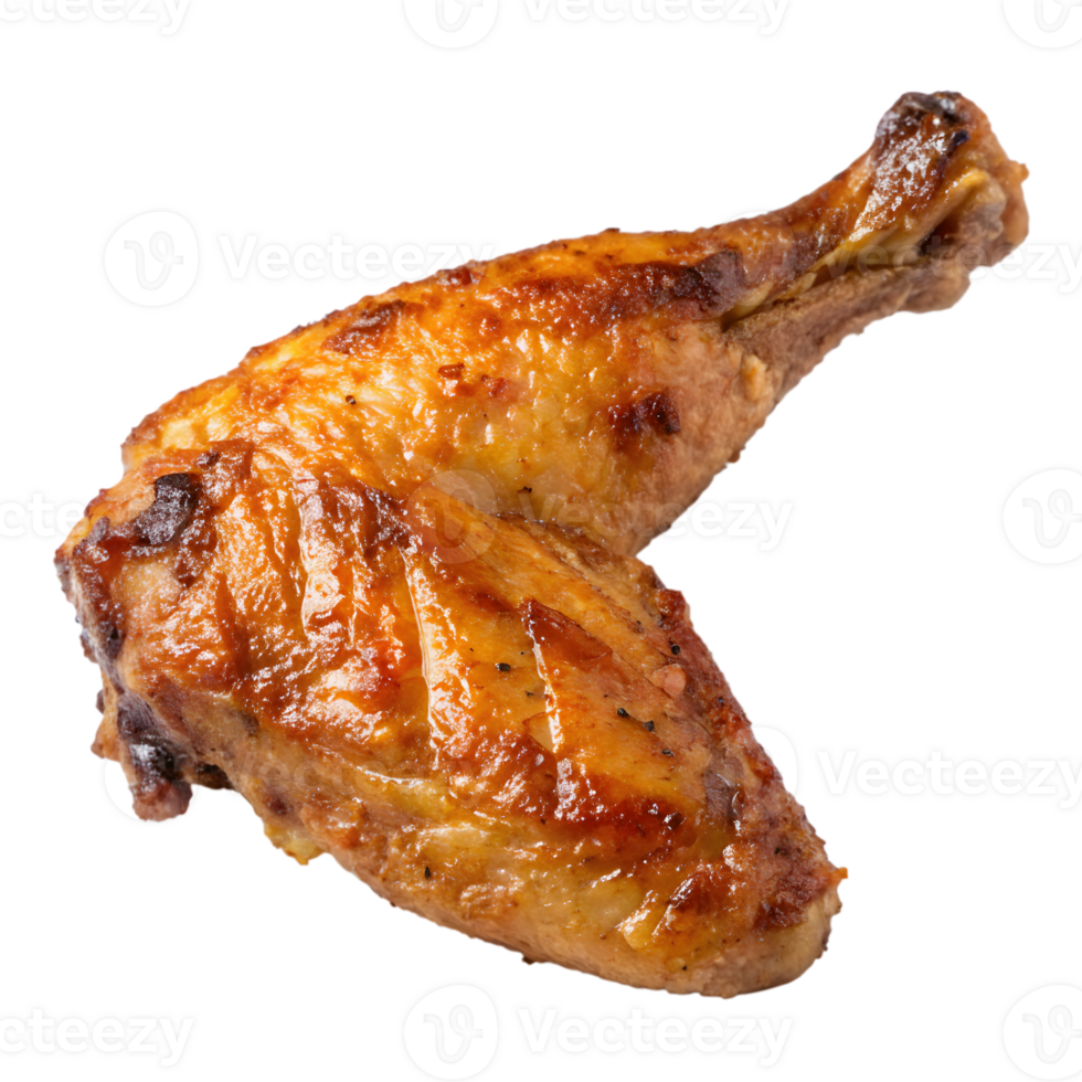 Crispy golden brown roasted chicken leg and thigh isolated on transparent background png