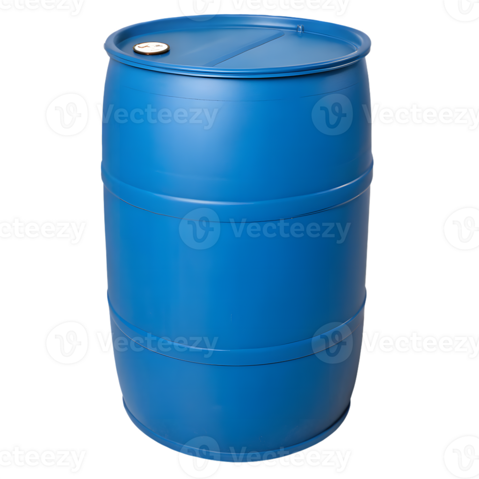 Bright blue plastic barrel container with metal lid isolated on transparent background png