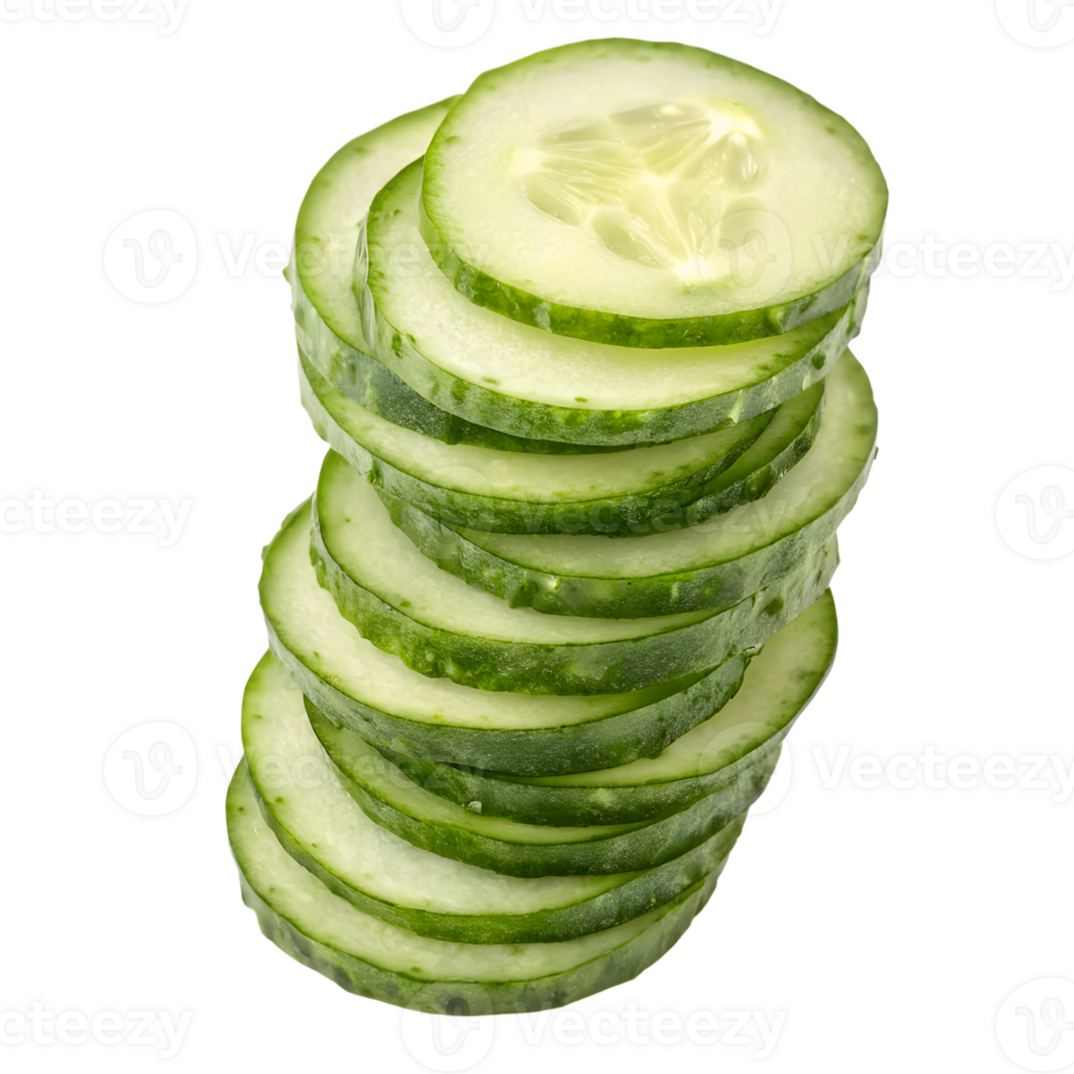 Stack of fresh cucumber slices isolated on transparent background png