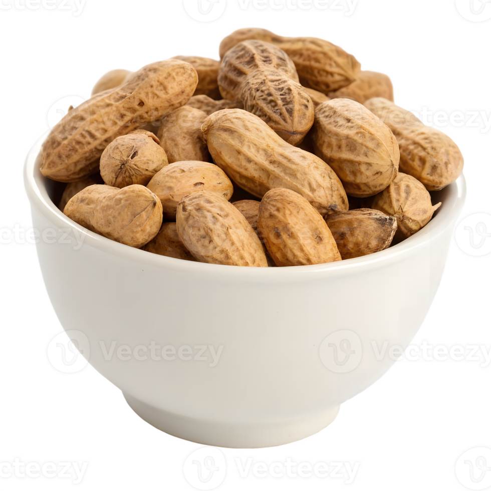 Bowl of unshelled peanuts isolated on transparent background png