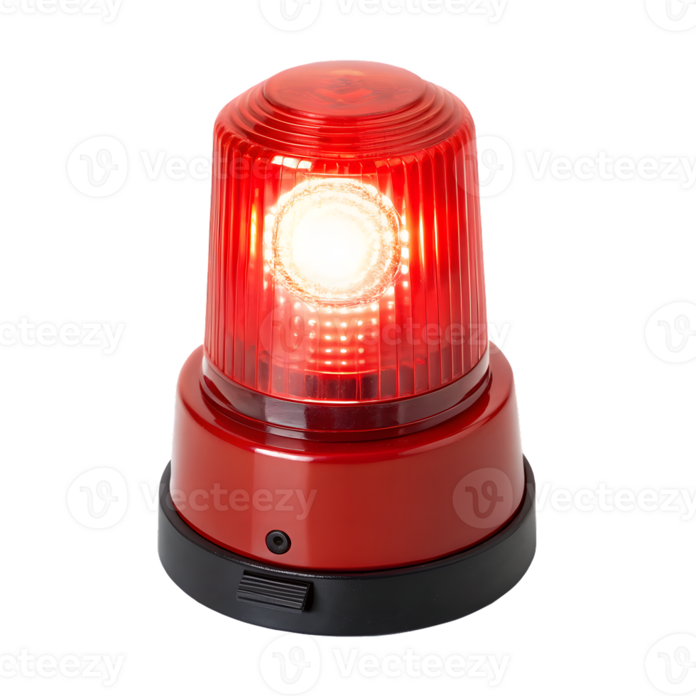 Red rotating warning light beacon with bright led light isolated on transparent background png