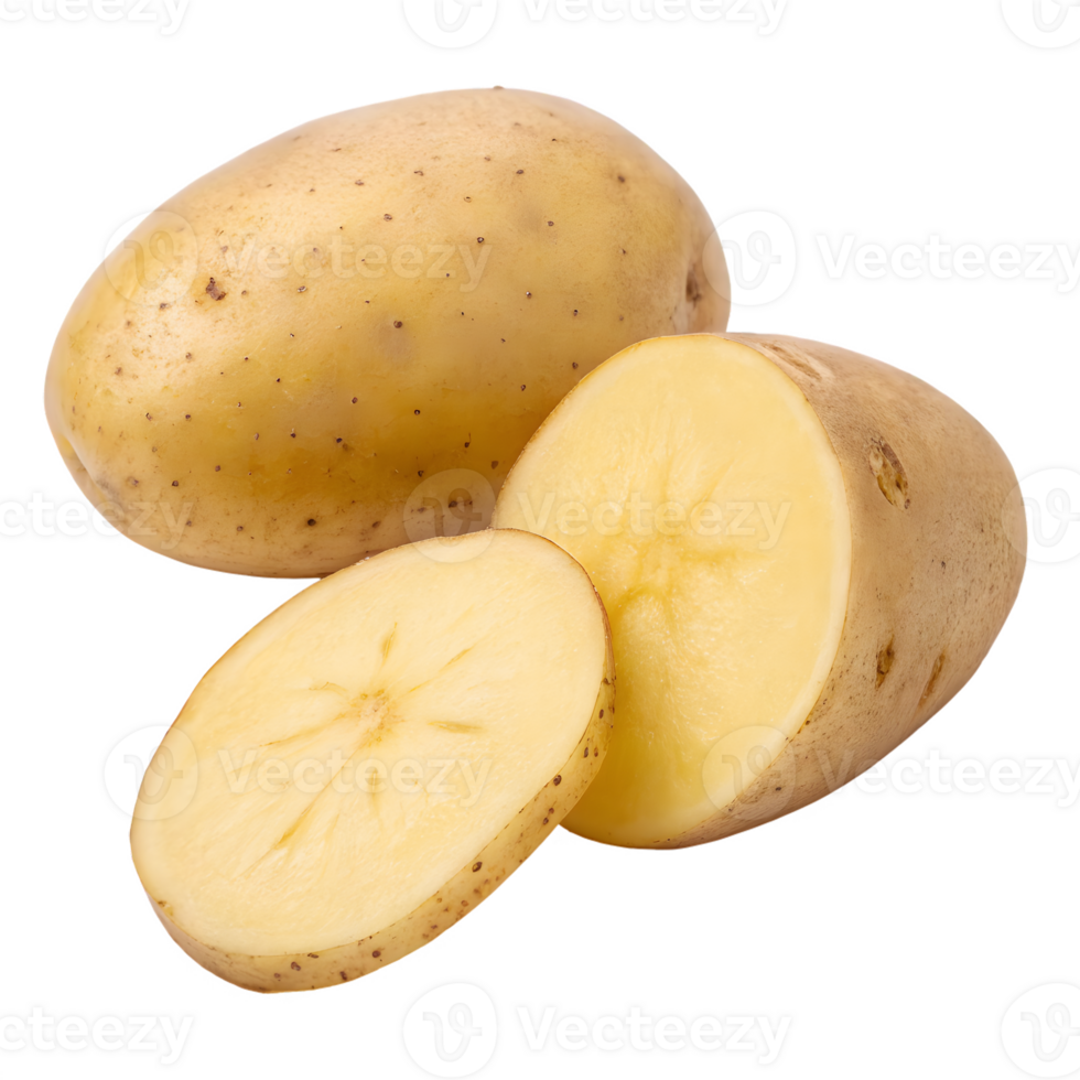 Whole and sliced potatoes isolated on transparent background png