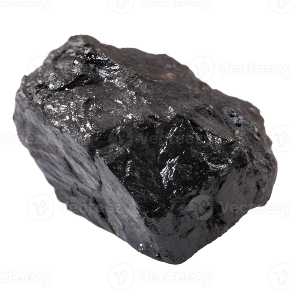 A single piece of dark black coal mineral isolated on transparent background png
