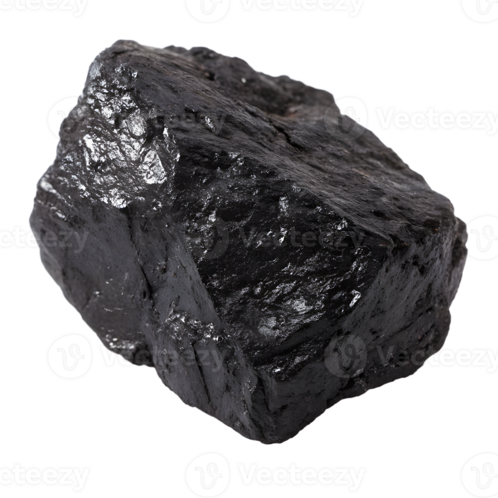 A single piece of dark black coal rock isolated on transparent background png