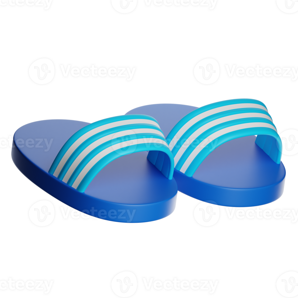 Blue slides sandals isolated on transparent background, summer slippers 3d illustration png