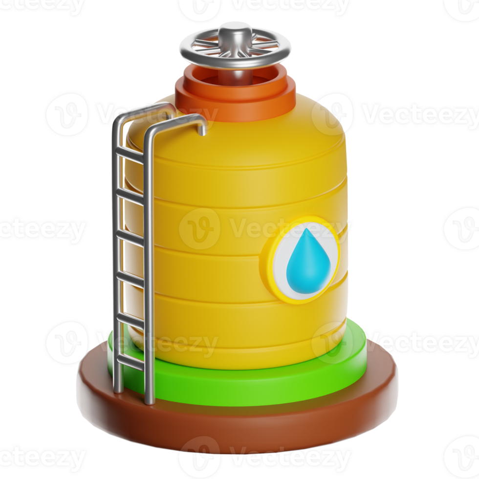 Yellow water tank with ladder and valve on transparent background png