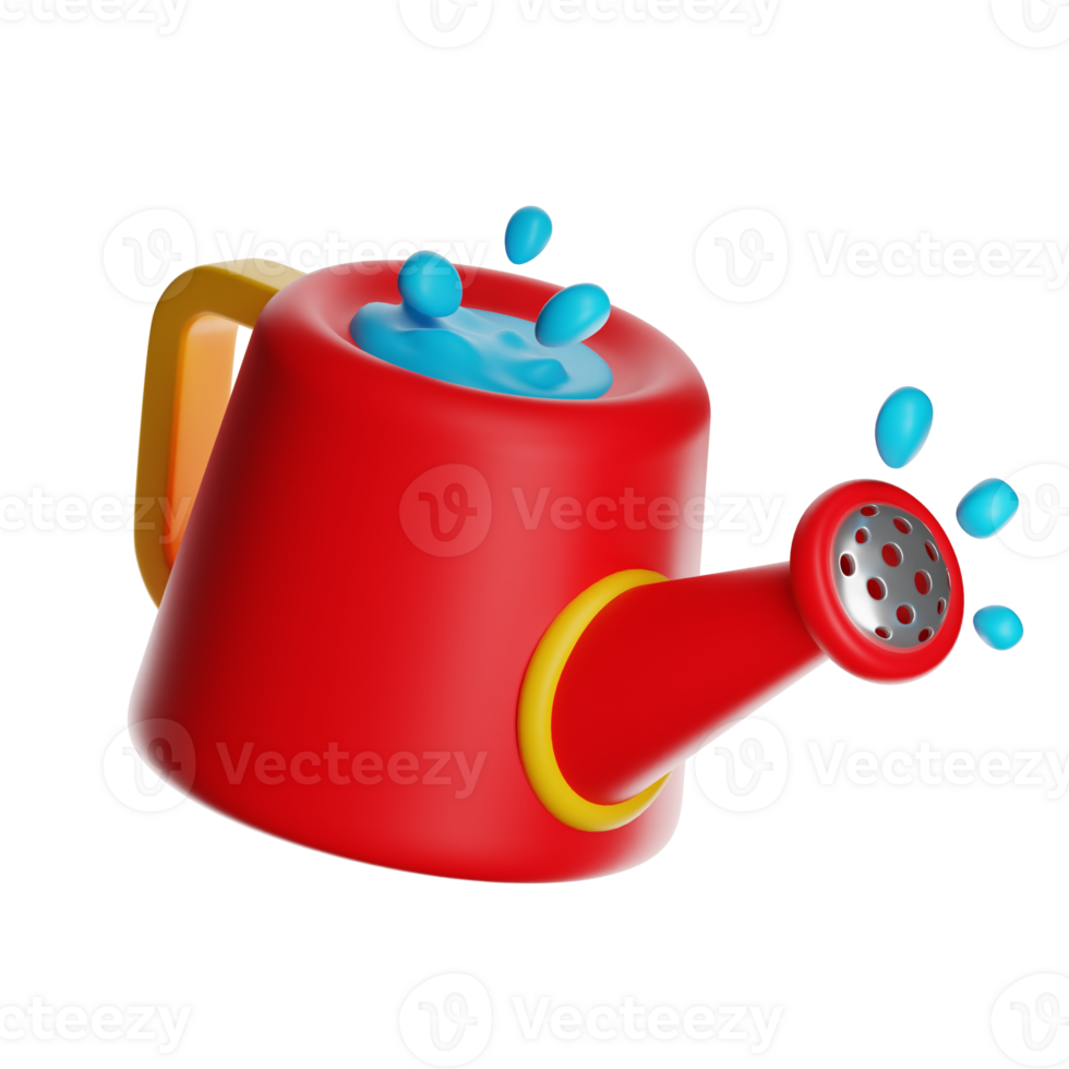 Red watering can pouring water on transparent background png