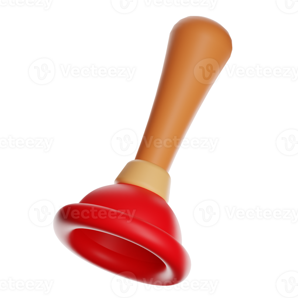 Red plunger with wooden handle on transparent background png