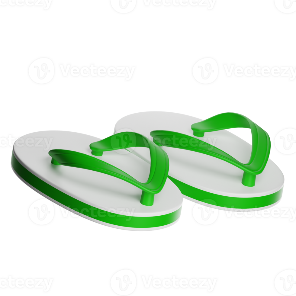 Pair of green and white flip-flops on transparent background png