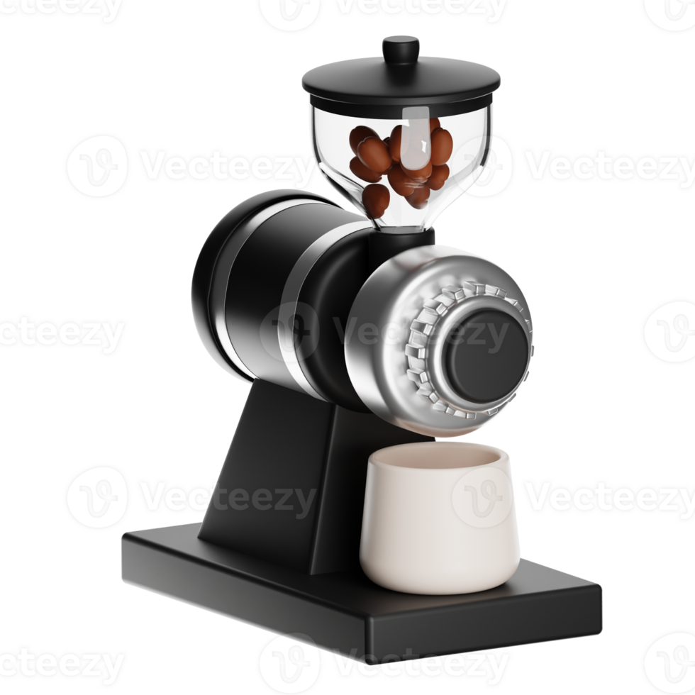 Coffee grinder grinding coffee beans into a cup, transparent background png