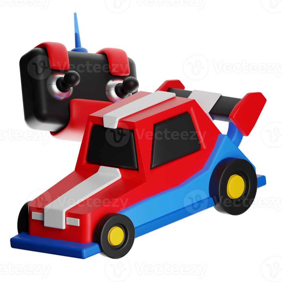 Red and blue racing car with remote control on transparent background png