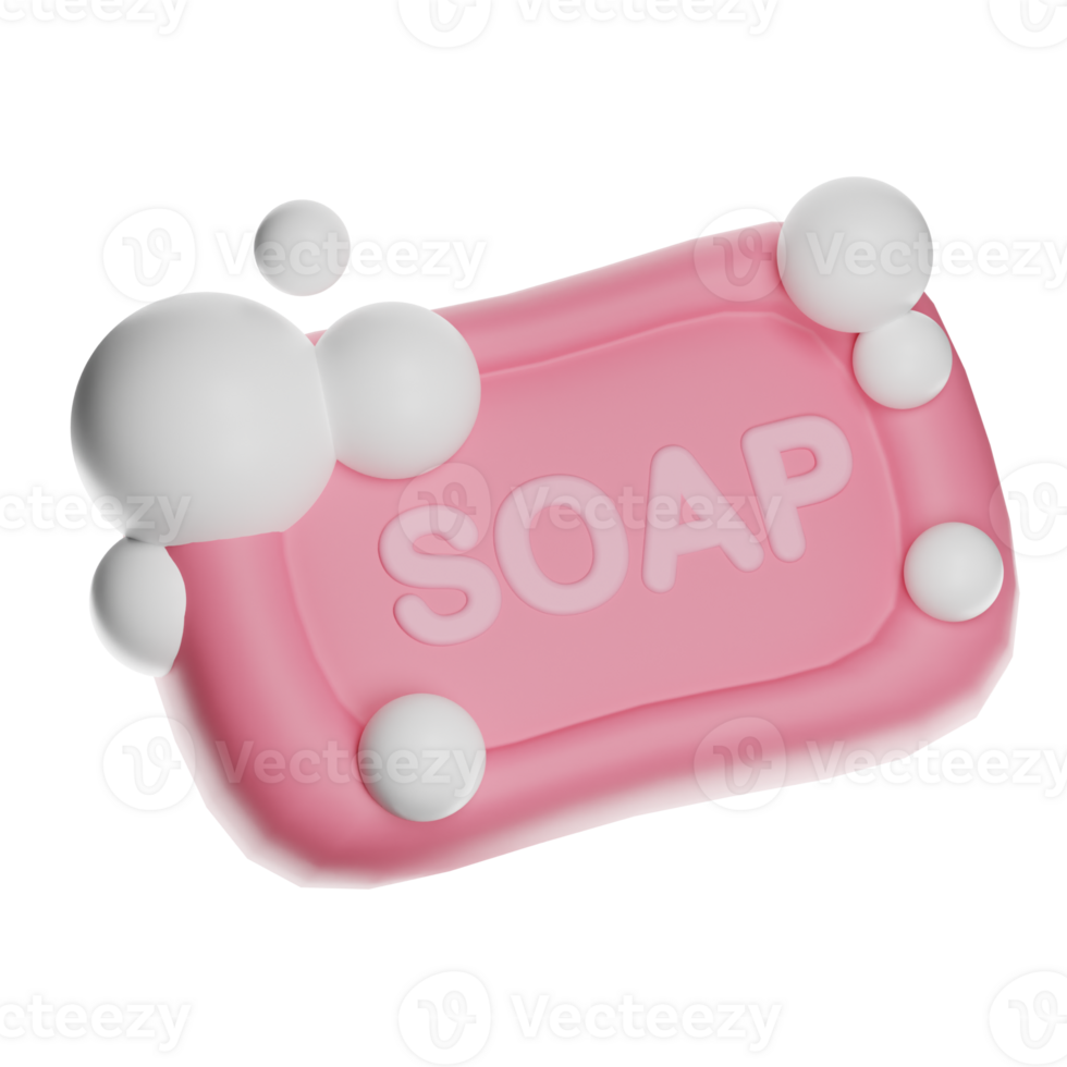 Pink soap bar with foam bubbles on transparent background png