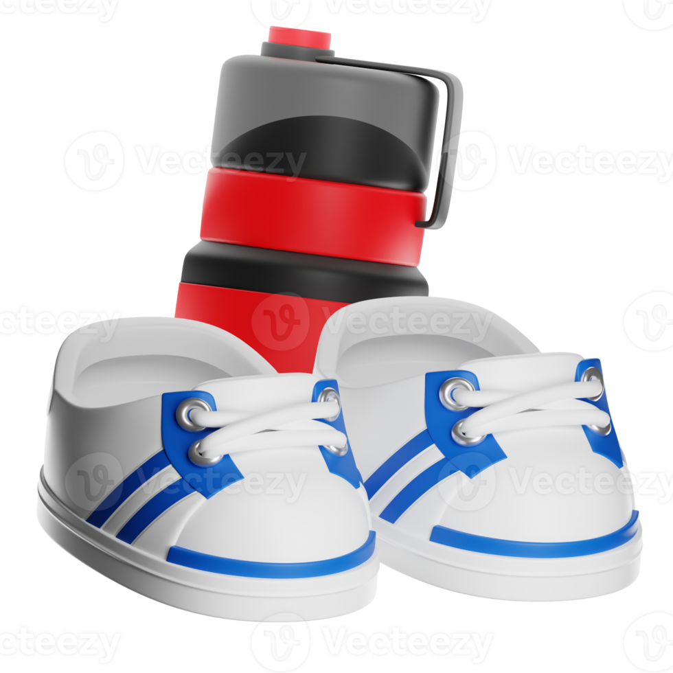 Sport shoes and water bottle promoting healthy lifestyle on transparent background png