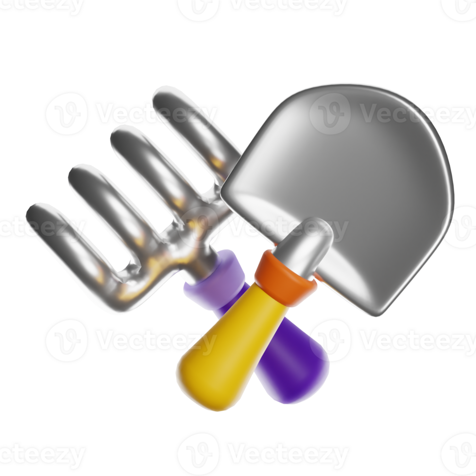 Gardening tools hand shovel and rake crossed with transparent background png