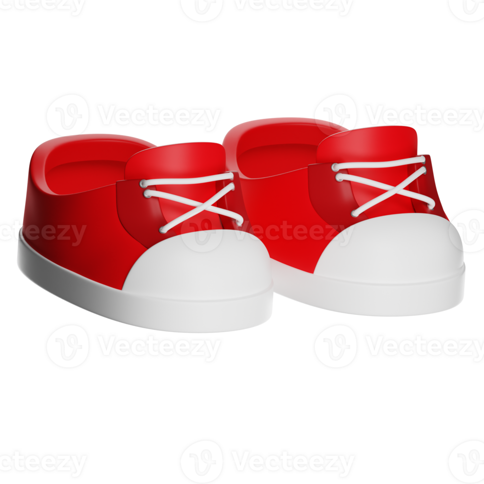 Pair of red cartoon sneakers with white laces on transparent background png
