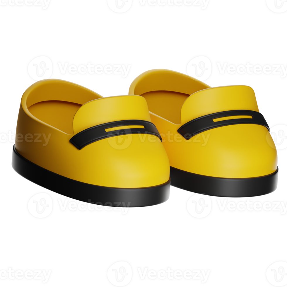 Pair of yellow loafers shoes with black sole on transparent background png