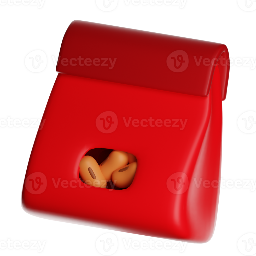 Red bag of peanuts on transparent background, perfect for snacking png