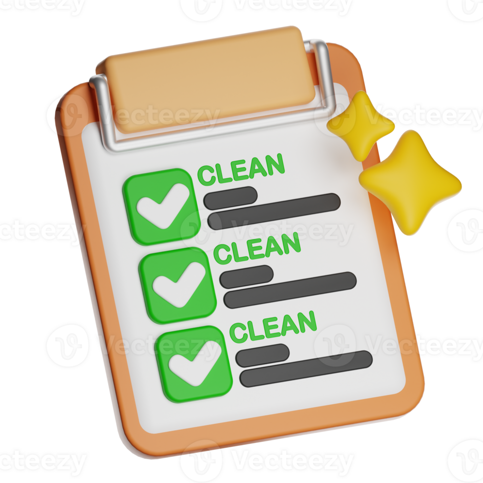 Clipboard showing clean checklist with check marks and stars on transparent background png
