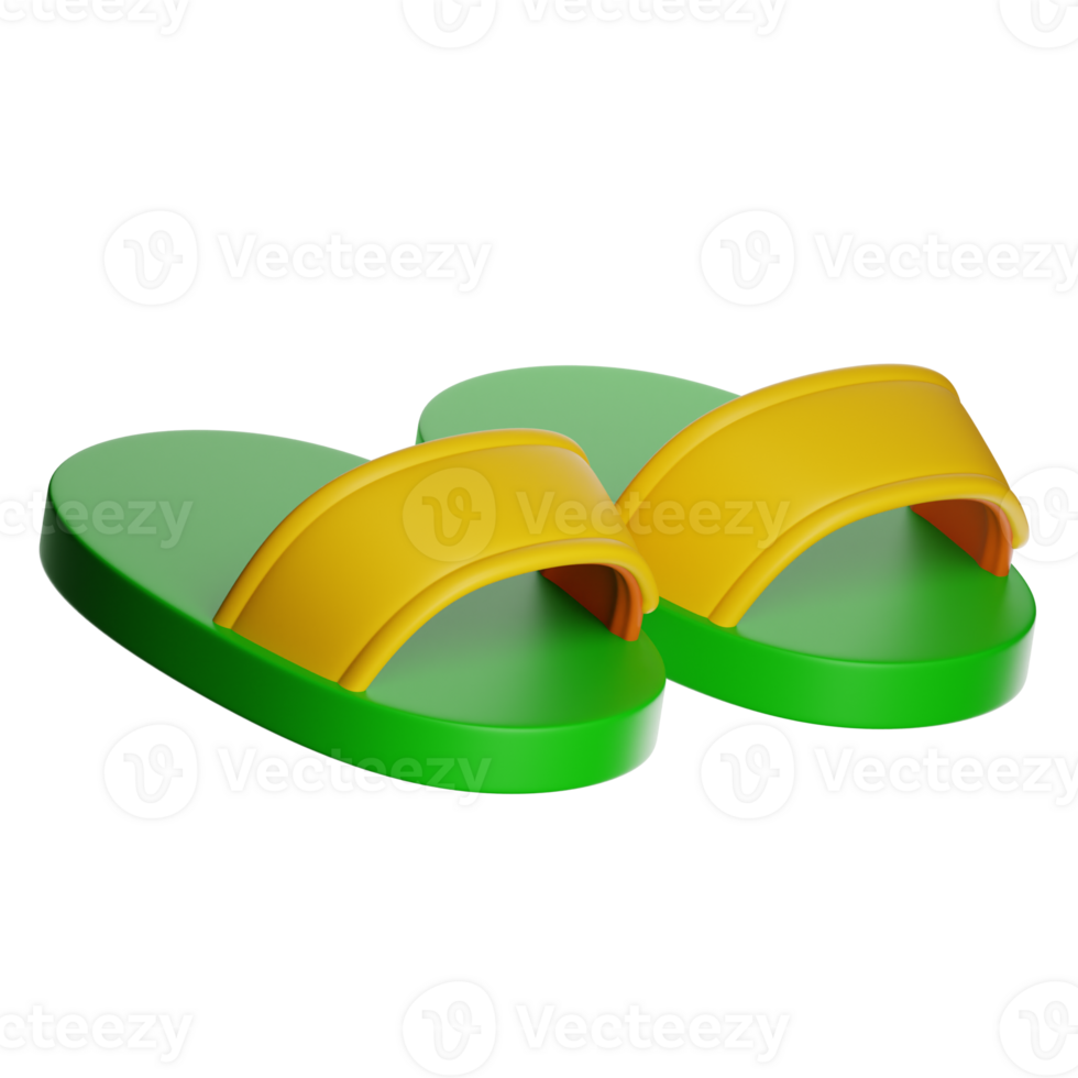 Pair of green and yellow slippers on transparent background png