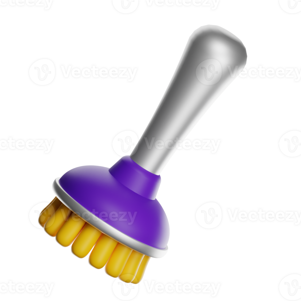 Cleaning brush scrubbing on transparent background, 3d render png