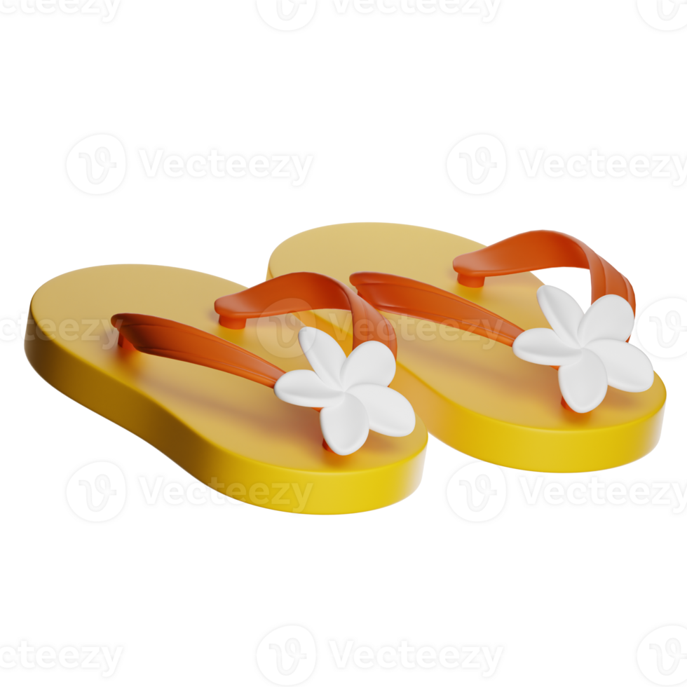 Yellow flip-flops with white flower decoration on transparent background png