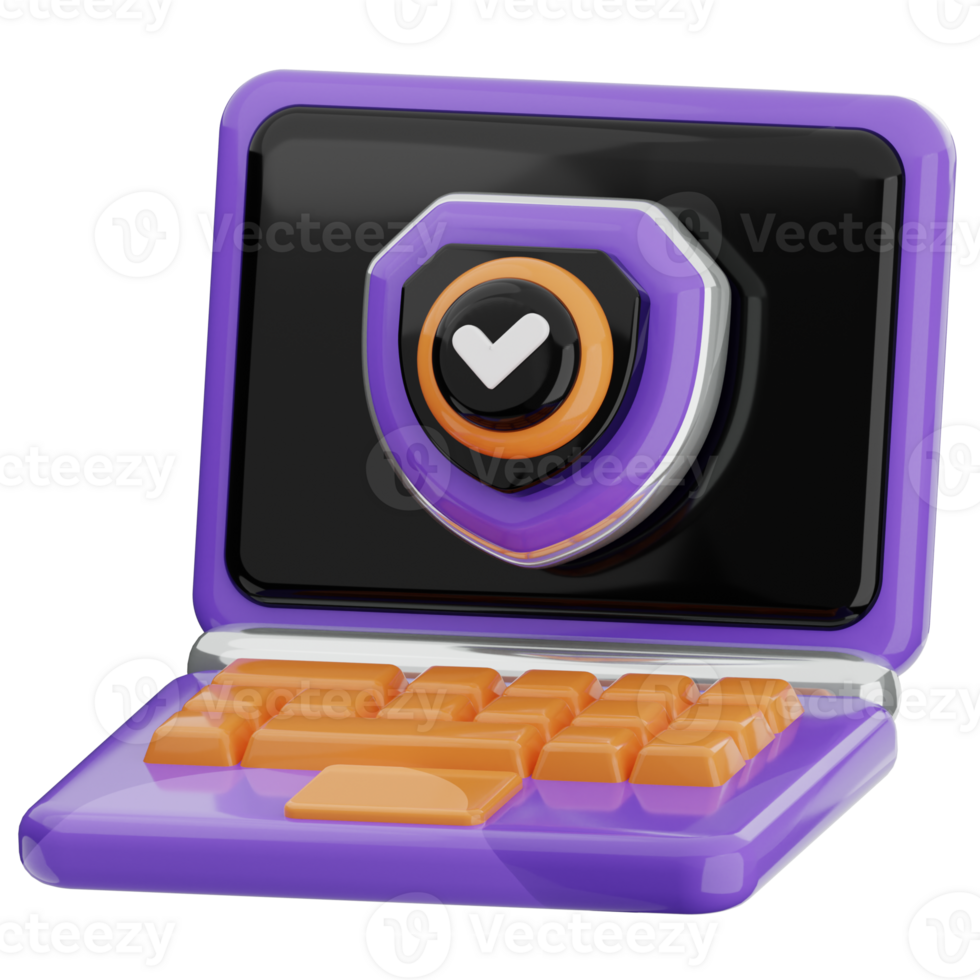 Laptop shield 3d illustration. internet security, online privacy icon. png