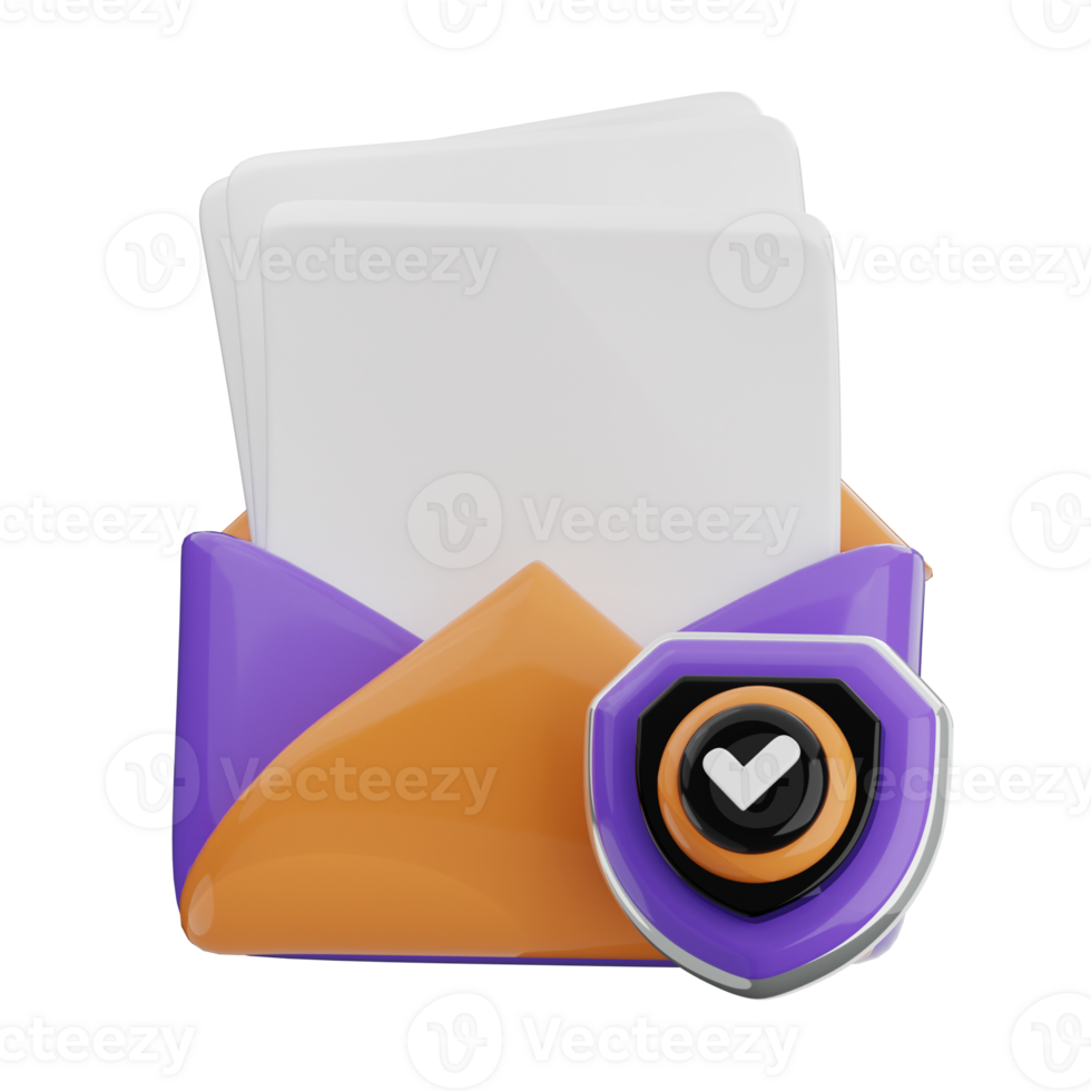 Email protection 3d illustration. envelope and shield icon. png