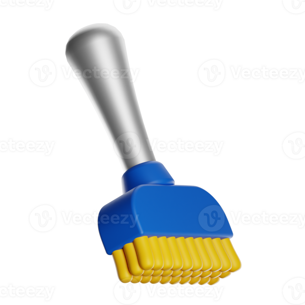 Cleaning brush with yellow bristles and blue handle on transparent background png