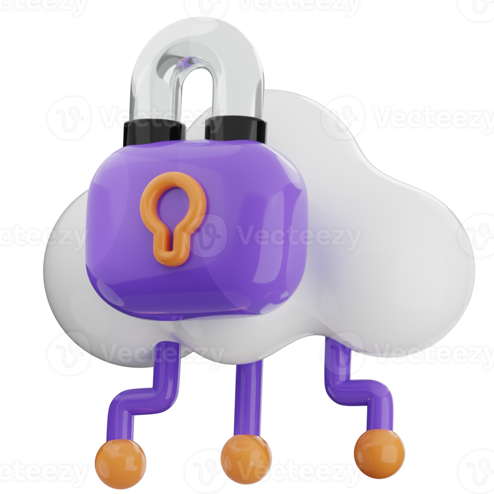 Cloud computing lock 3d illustration. internet security icon. png