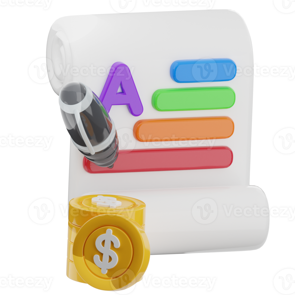 Content writer, copywriter 3d illustration. Paid articles, copywriting icon. png