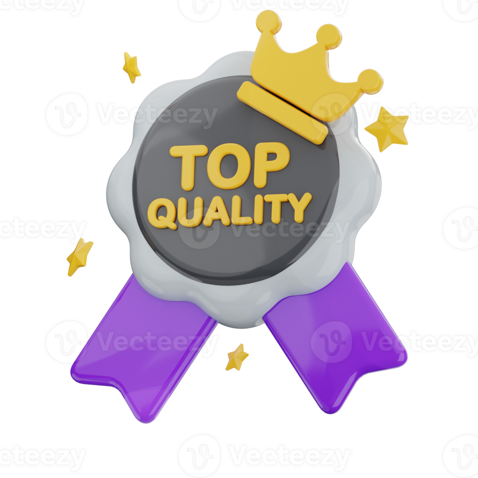 Top quality 3d illustration. product guarantee badge icon. png
