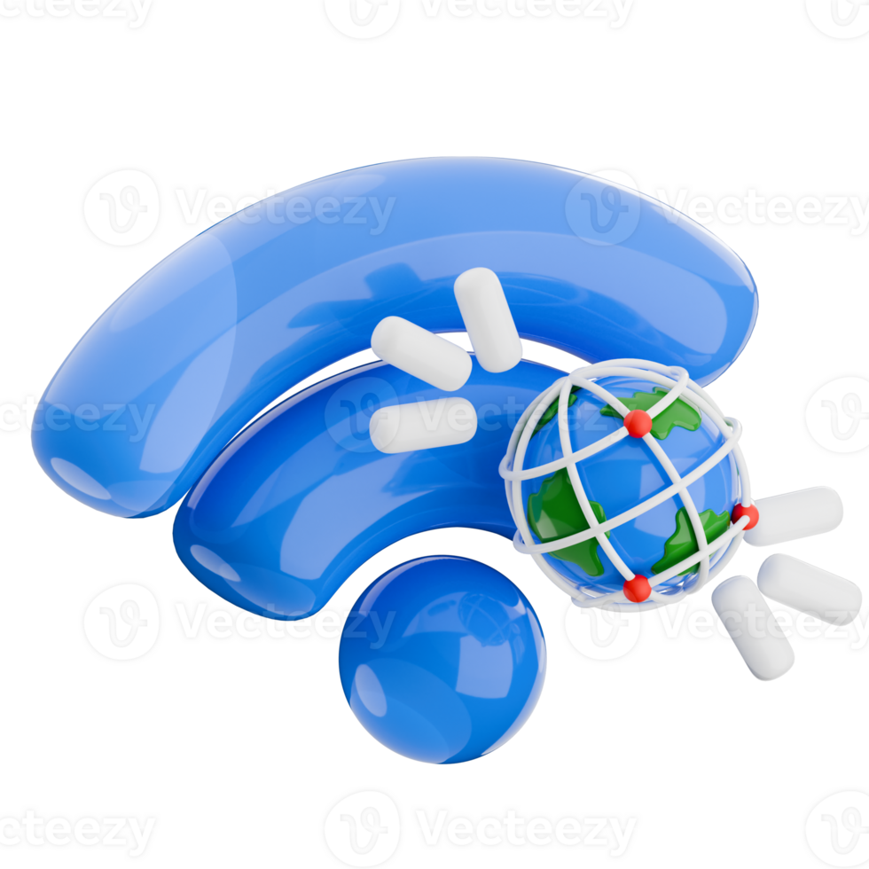 3D illustration of a wifi signal with a globe, symbolizing global connectivity. isolated 3d render icon. png
