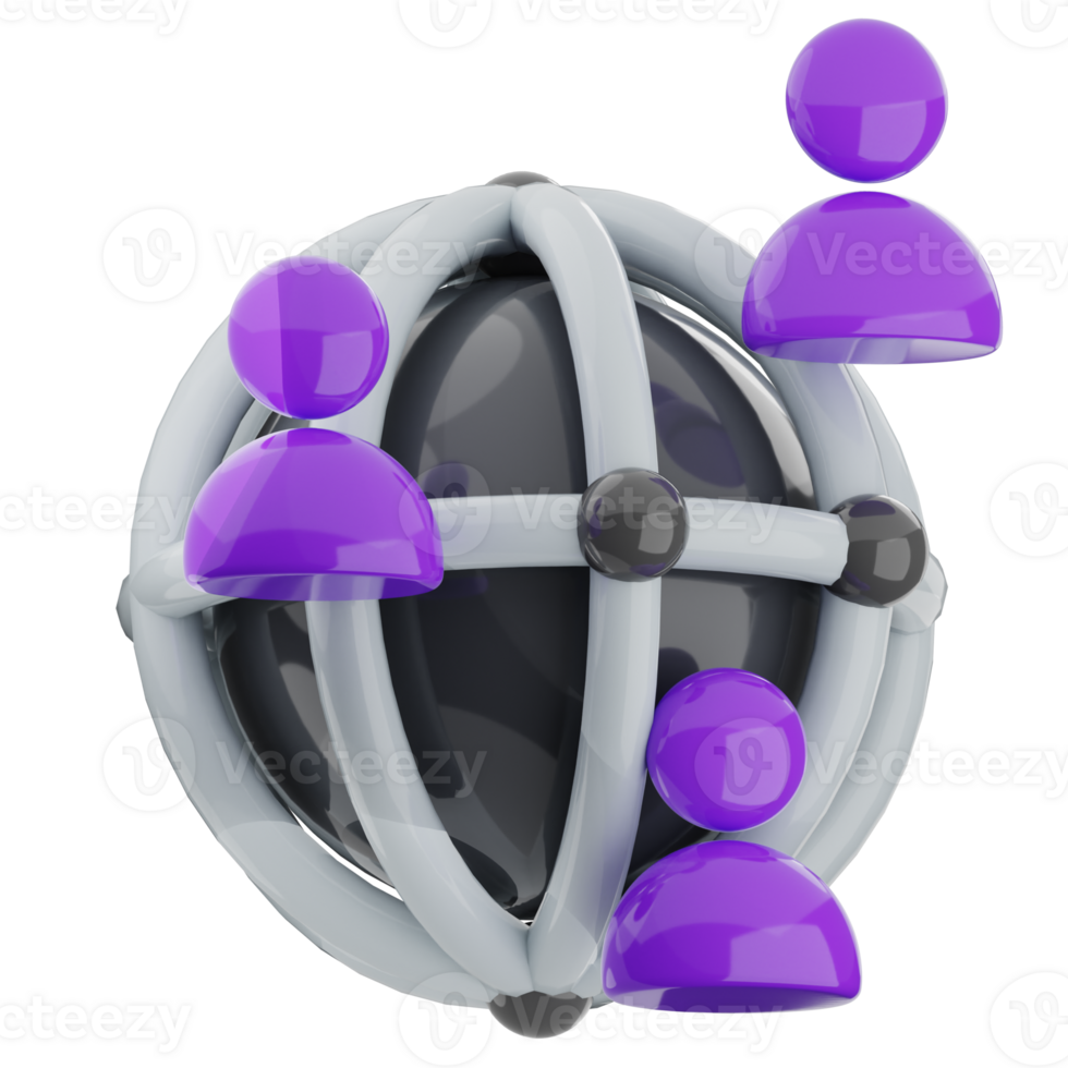 Team network 3d illustration. business connection, teamwork, community icon. png