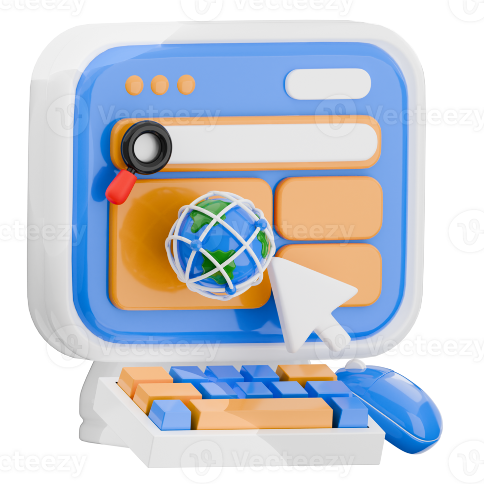 3d illustration internet isolated. computer illustration perfect for digital marketing or website design projects. png