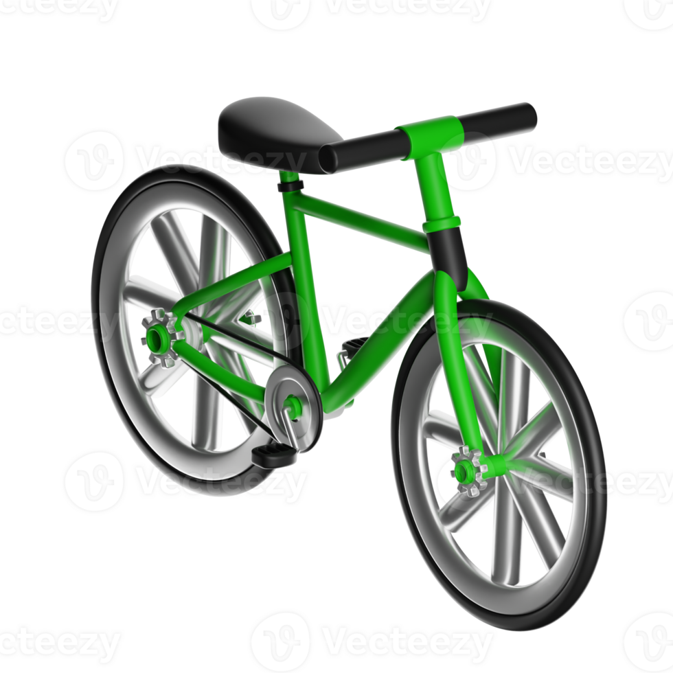Green bicycle isolated on transparent background, 3d rendering png