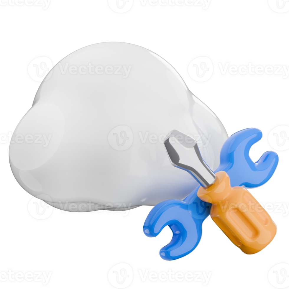 3D model of a cloud and tools, cloud optimization illustration. 3d render cloud settings isolated icon. png