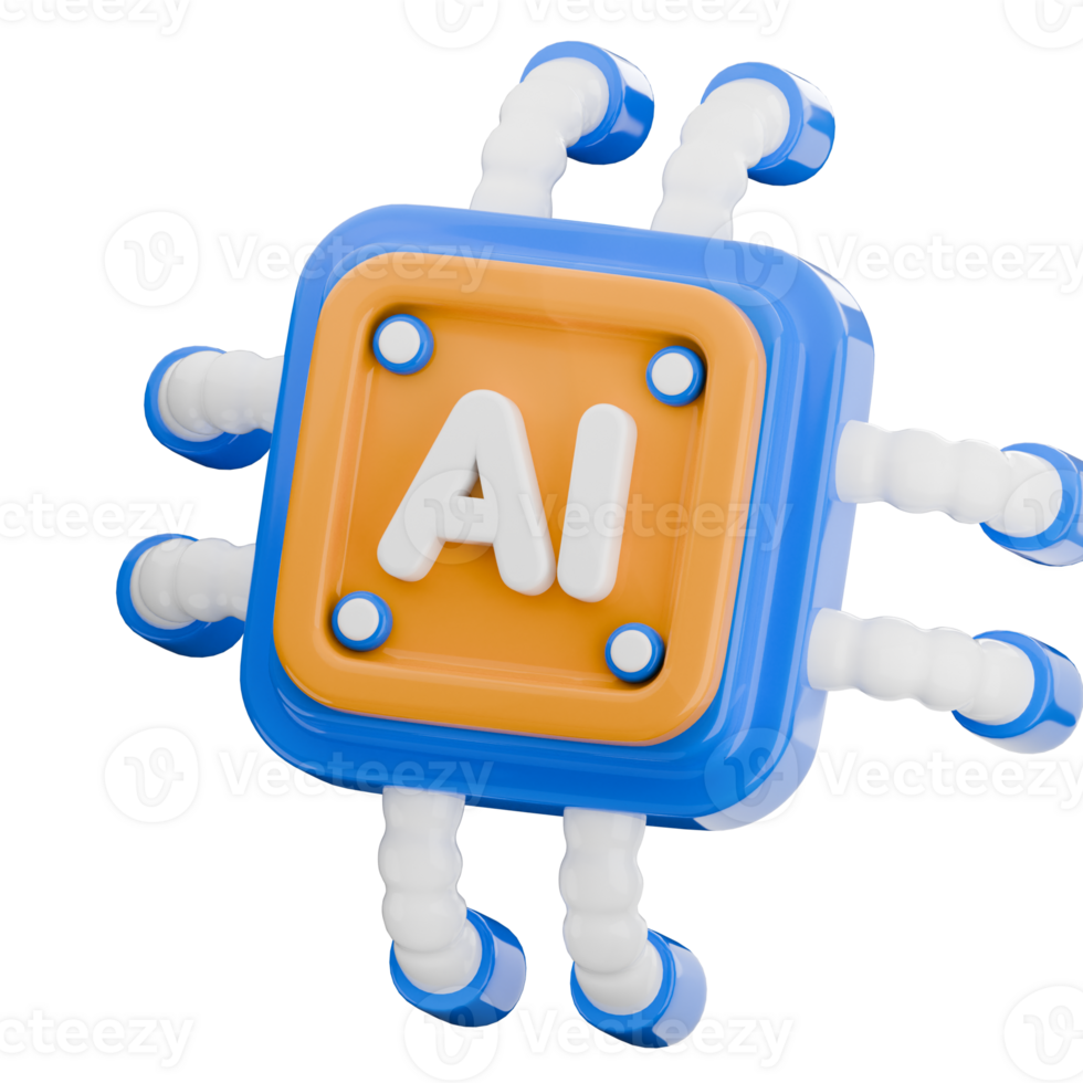 3D illustration of an artificial intelligence processor. 3d render machine learning chip isolated icon. png
