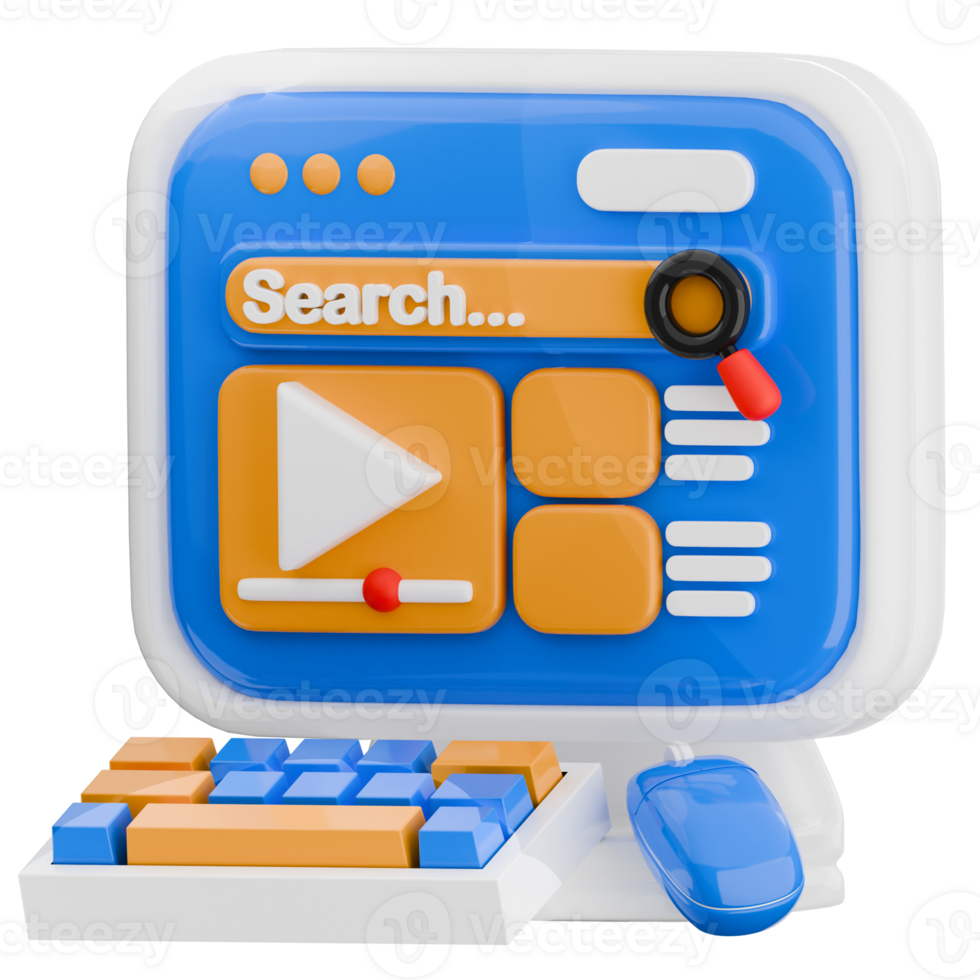 3d illustration of watching content. streaming isolated icon. computer monitor multimedia service. png