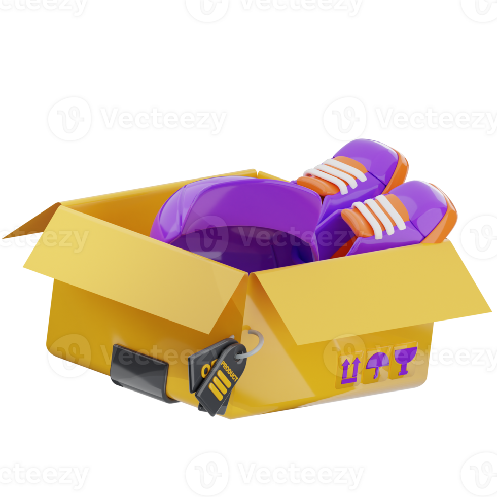 Merchandise package 3d illustration. product cardboard icon. png