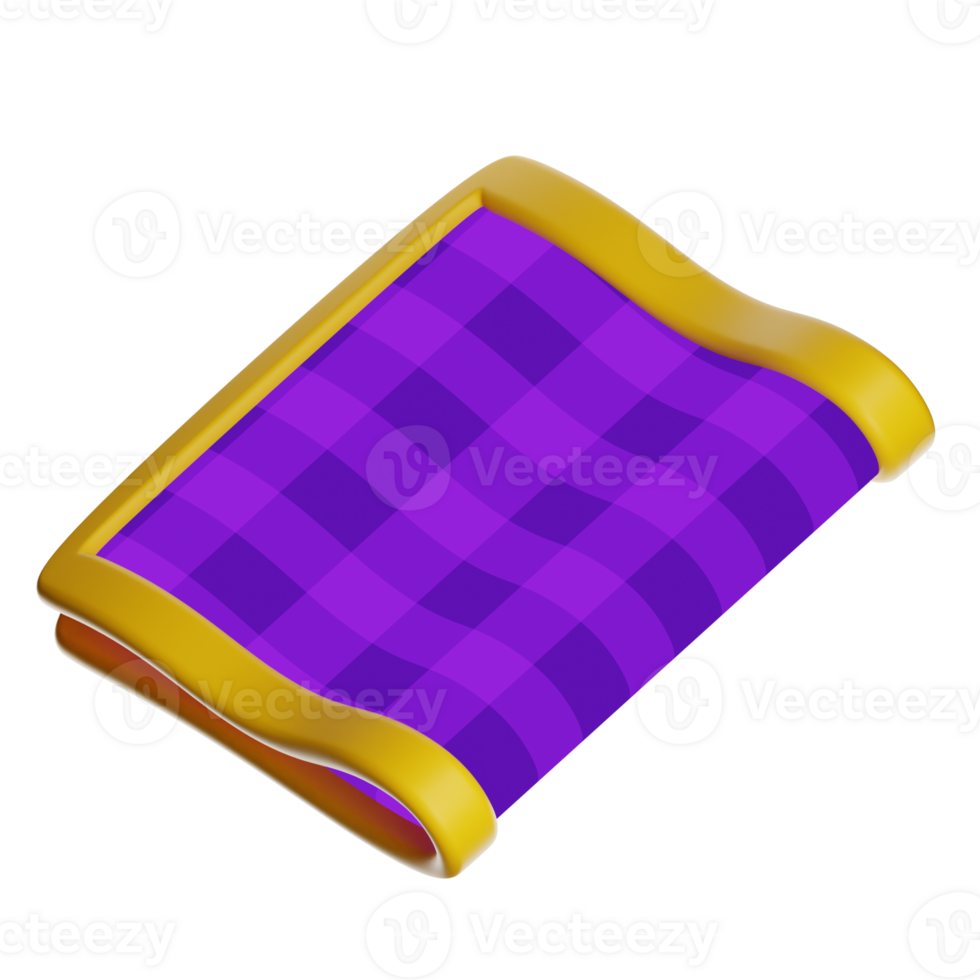 Purple checkered picnic blanket folding with yellow border on transparent background png