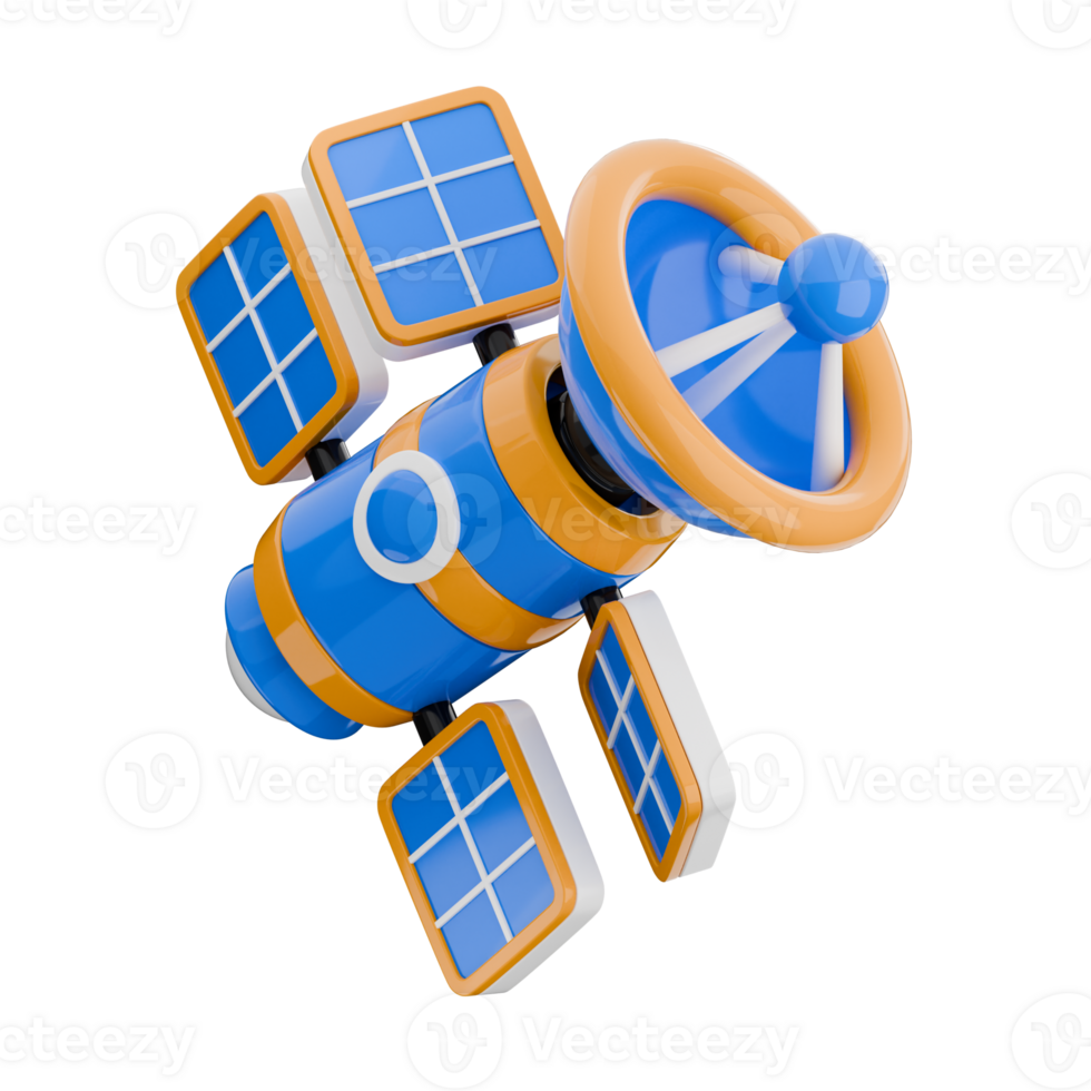 3D illustration of a satellite, symbolizing space technology and communication. 3d render isolated icon. png