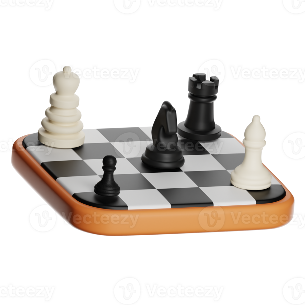 3d chess pieces standing on a chessboard with transparent background png