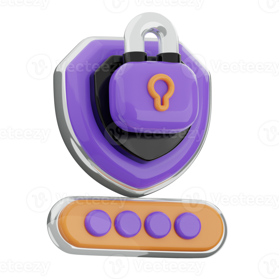 Password shield 3d illustration. online security icon. png