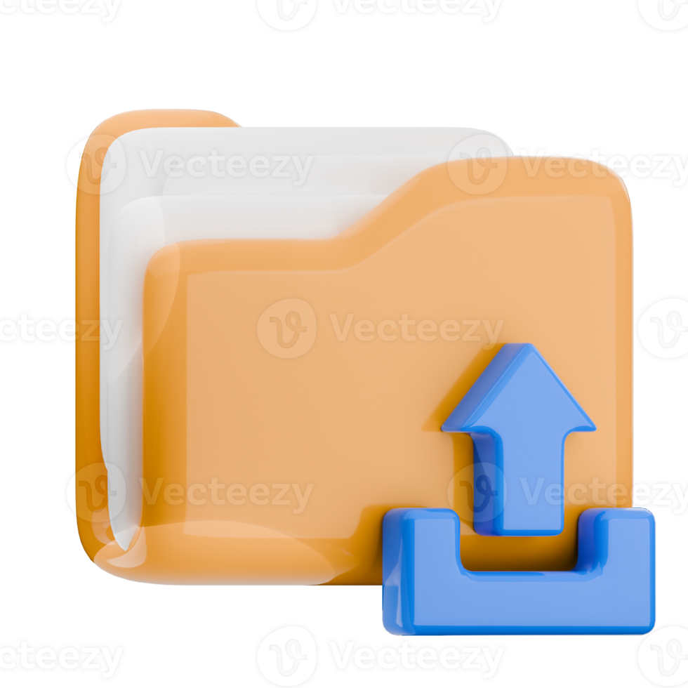 3D model of a folder and an upload arrow, file sharing illustration. 3d render isolated icon. png