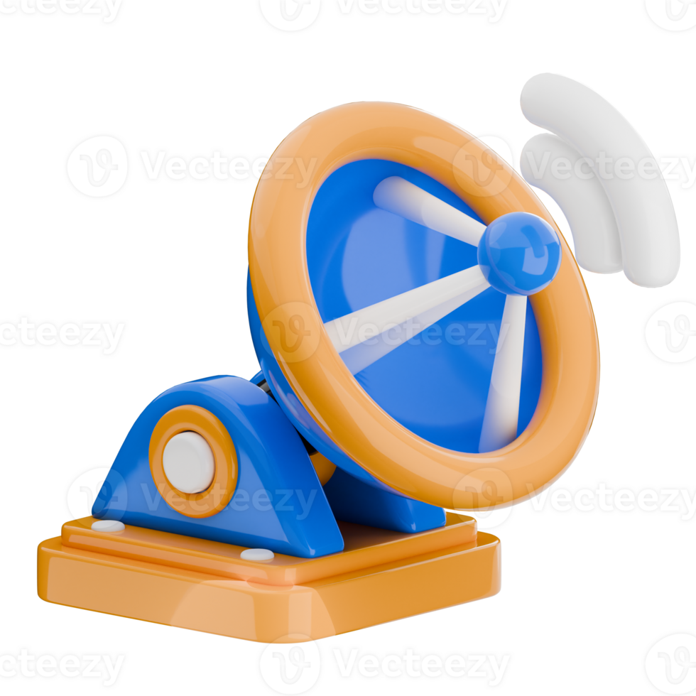 Colorful 3D satellite dish with a wifi signal, isolated. 3d render icon illustration. png