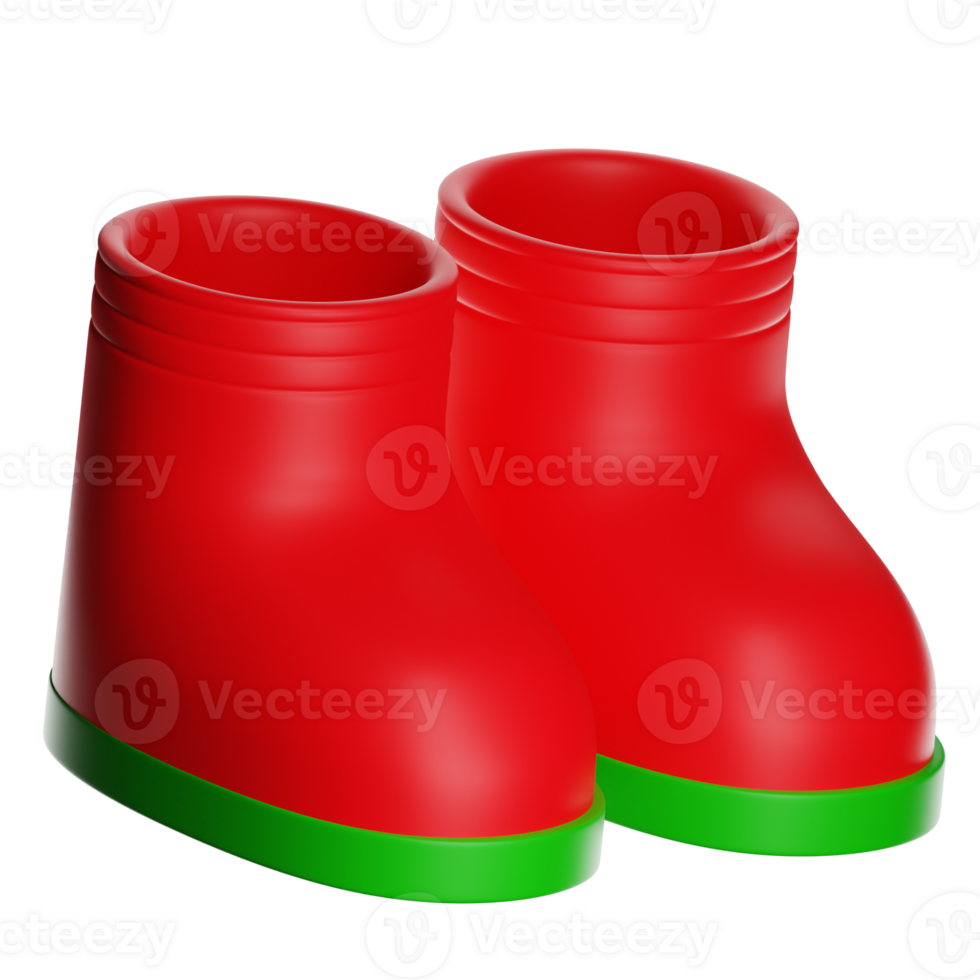 Red christmas boots with green soles on transparent background png