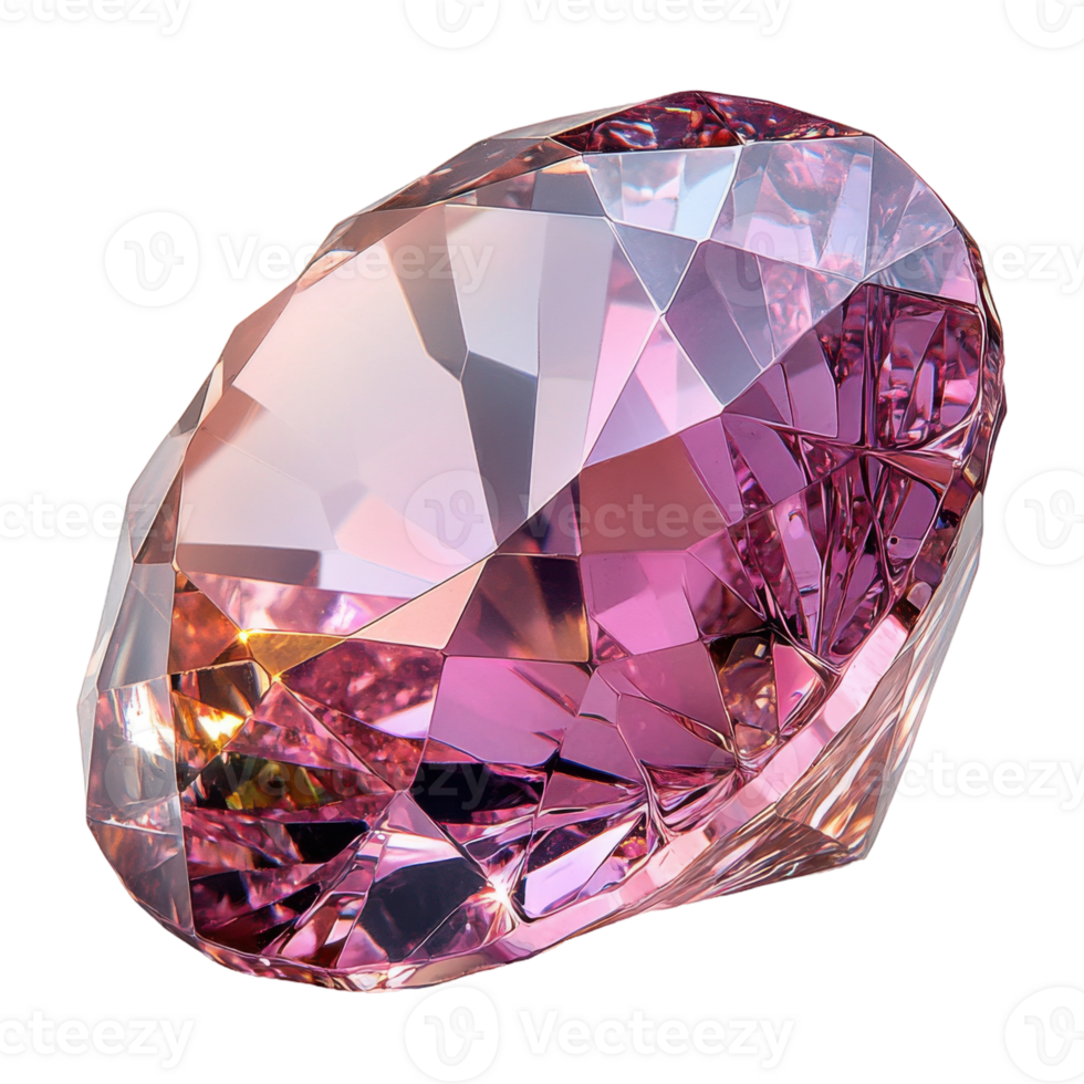 Closeup of Shiny Pink Diamond with Intricate Facets on Transparent Background png